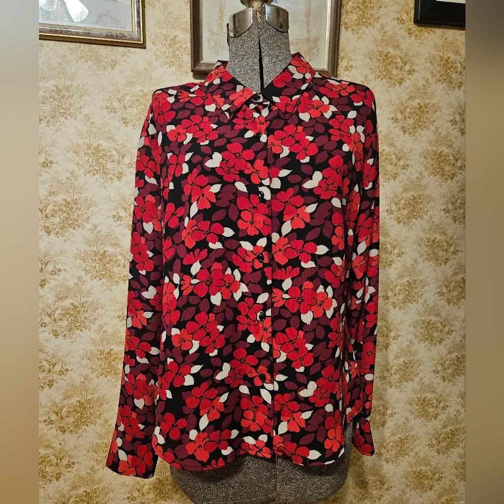 VINTAGE Kathy Ireland Floral Secretary Blouse